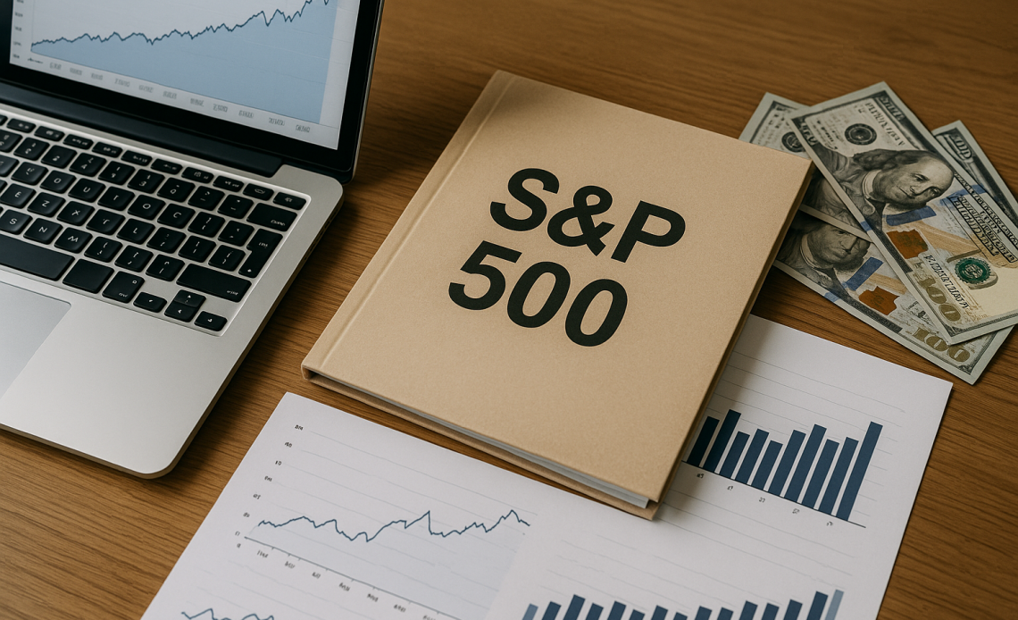 Інвестиції у фонди S&P 500 — ноутбук з графіками, документи та долари на столі