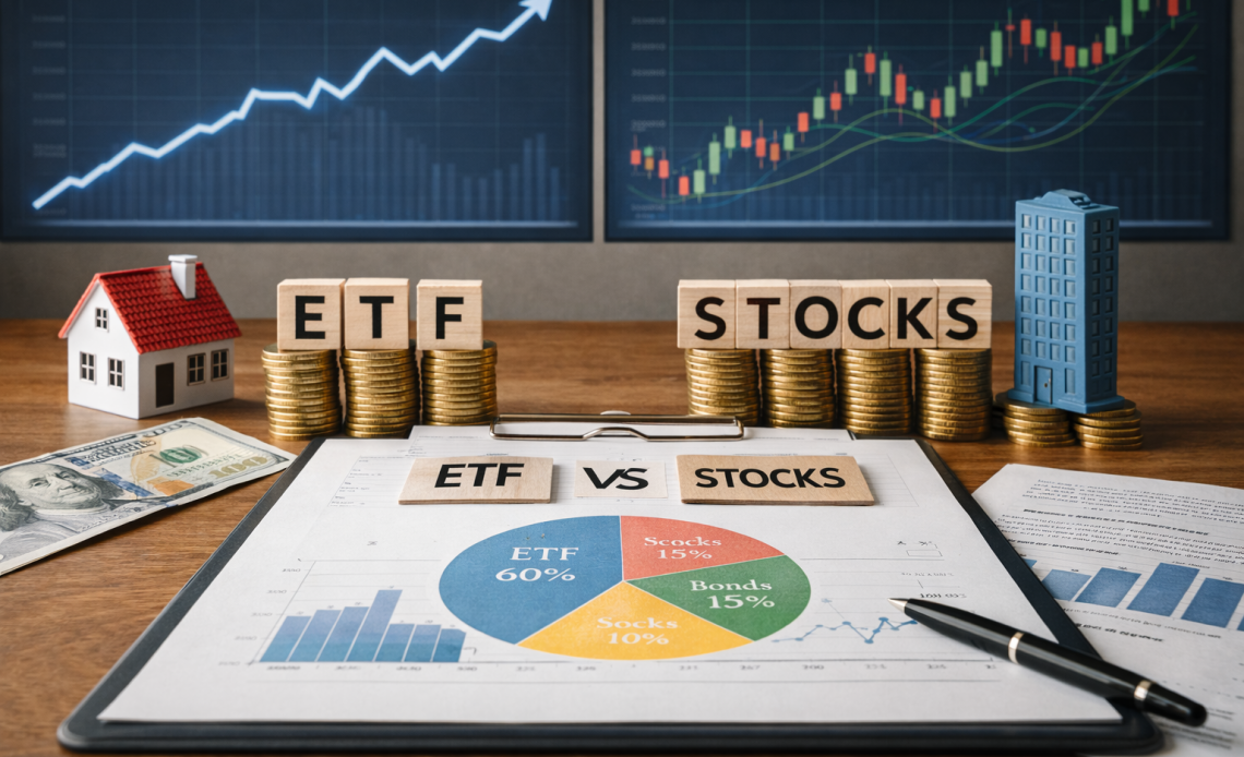 Інвестиційний портфель для початківця — ноутбук з графіками, документи та фінансова аналітика на столі
