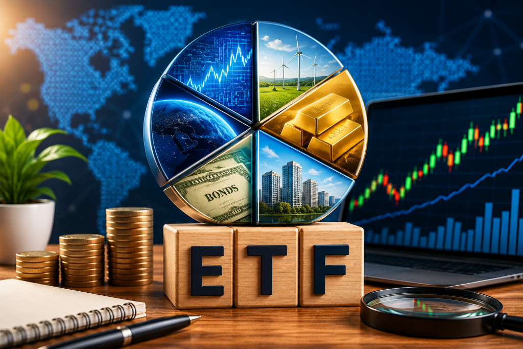 ETF фонд диверсифікований інвестиційний портфель графік фондового ринку та фінансове зростання